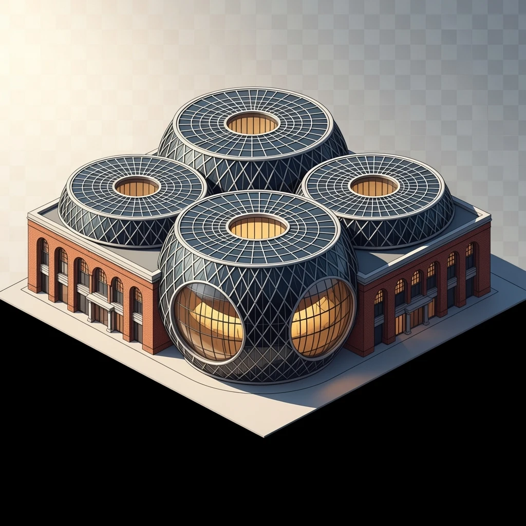Isometric photorealistic illustration of the Library of Birmingham balanced between stylized and realistic, no cartoonish look, transparent background. emoji
