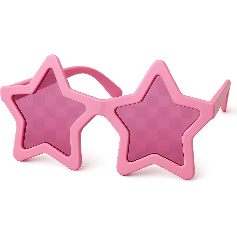 pink kpop fan star-shaped sunglasses, fun and fashionable emoji