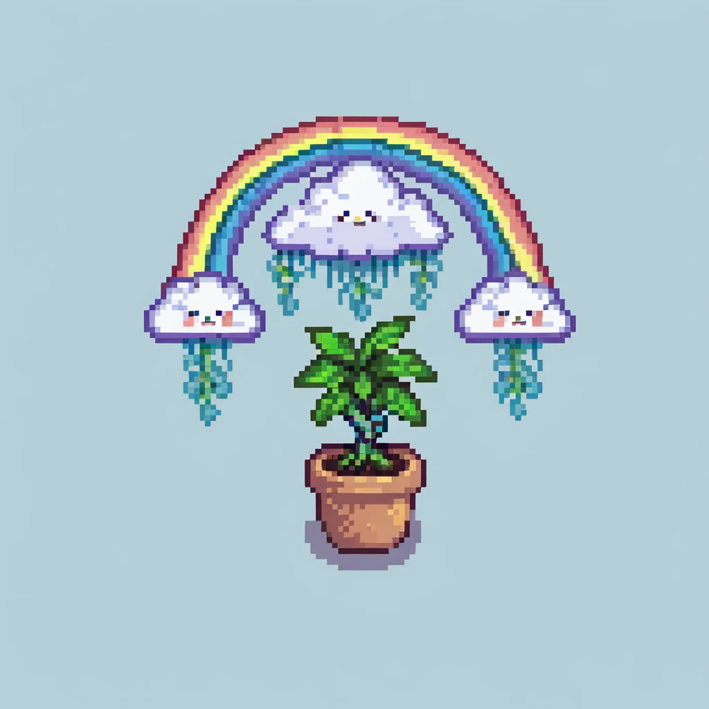 Rain clouds with rainbow and new plant sprouts emoji