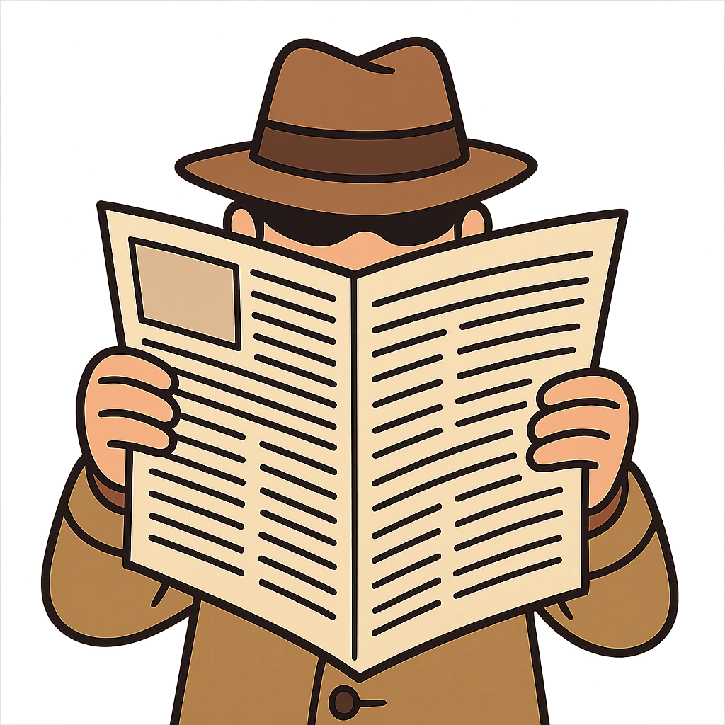 detective holding a newspaper in front of their face, only the detective's hat visible above the newspaper, flat toon style emoji