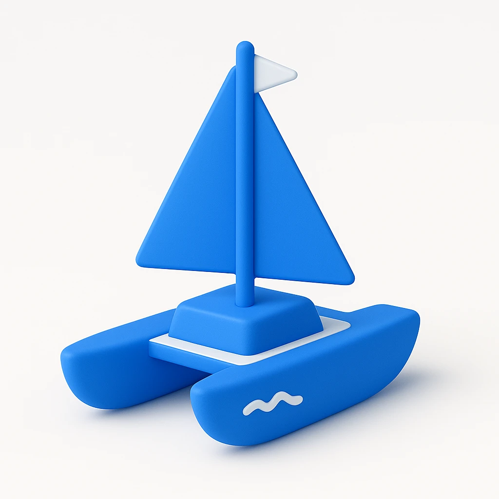 A catamaran with a white background. No wording or lettering on the boat.  emoji