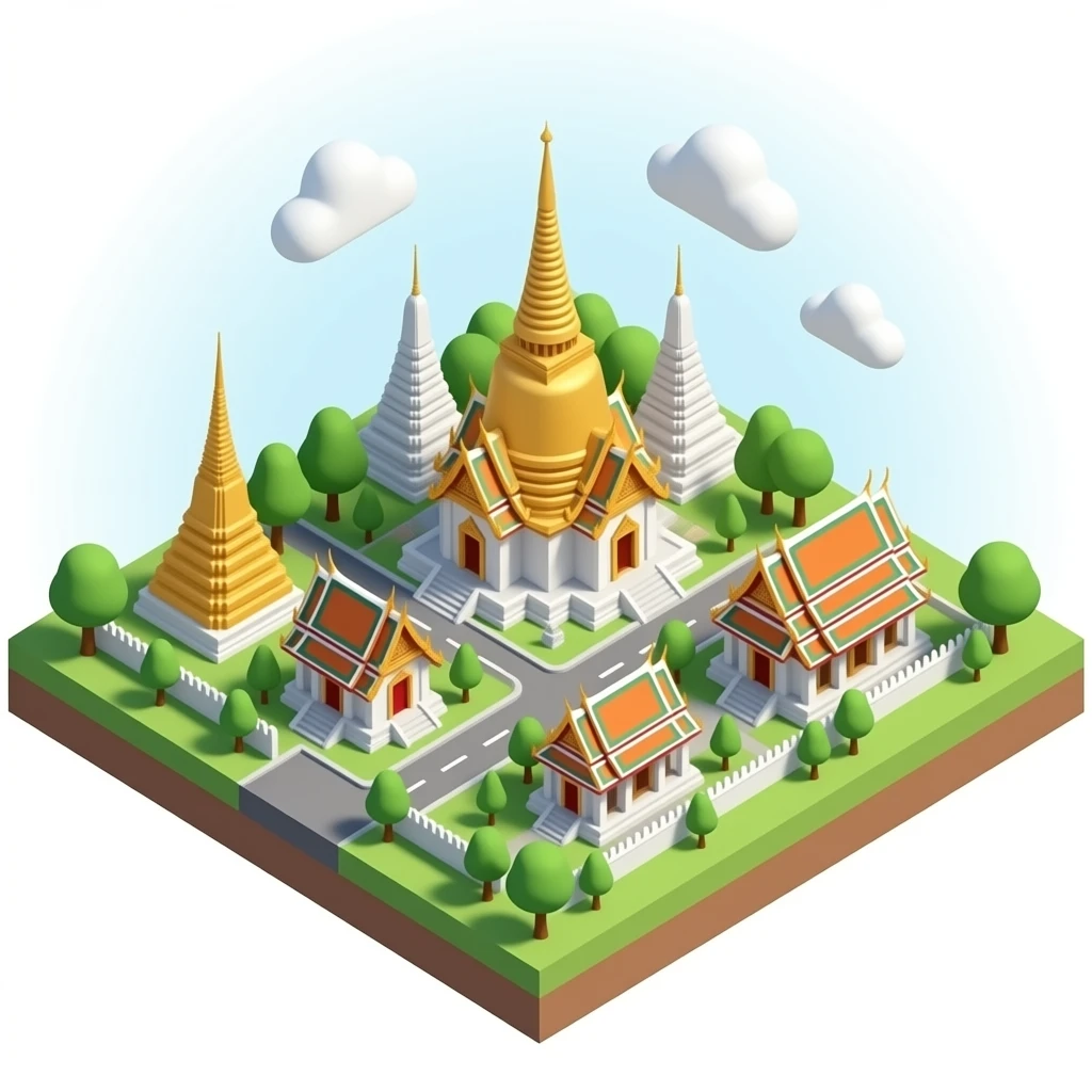 bangkok temples 3d isometric miniature emoji