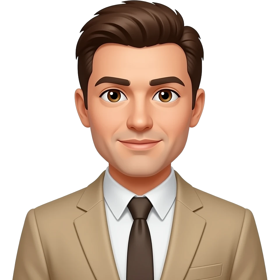 homme brun yeux marron en costume beige emoji