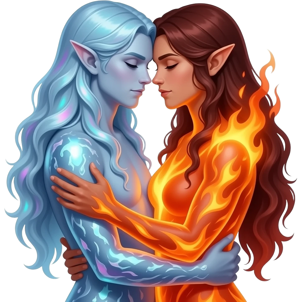 Elfen paar. Zijn als water en vuur  maar completely verstrengeld emoji
