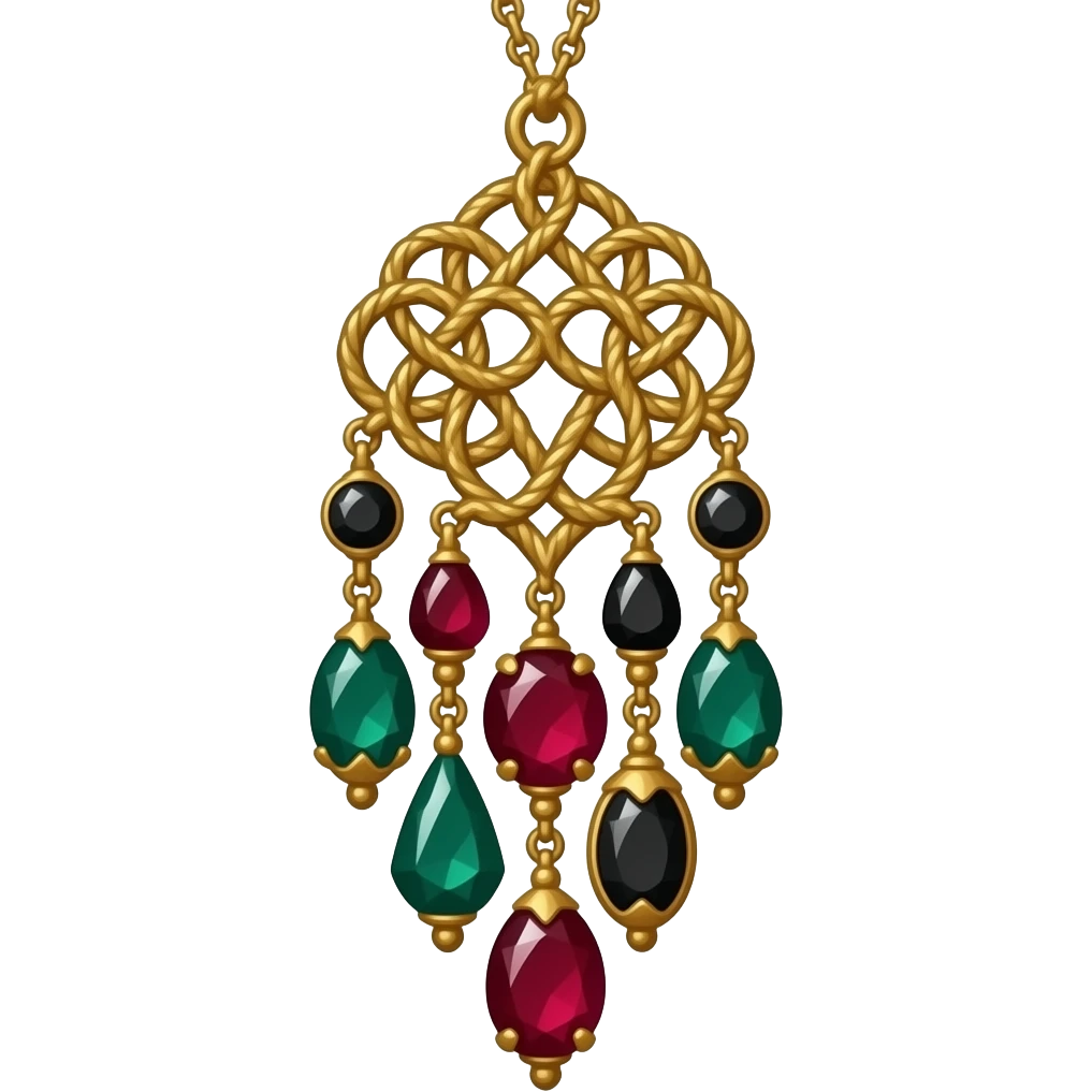 Epic Hanging gold suncatcher, threads with shiny sparkly bloodstone and ruby and obsidian gemstones, emoji