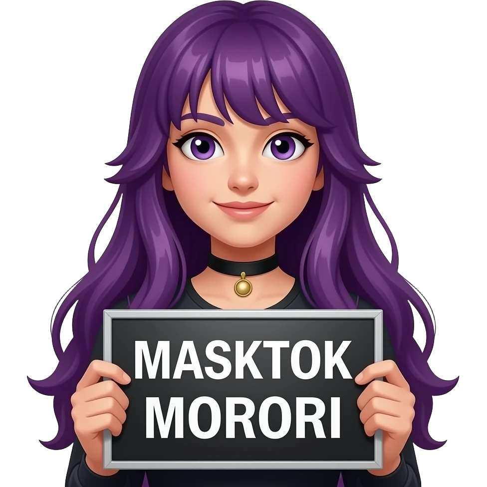 girl with long purple hair with a MASKTOK MOROI sign emoji