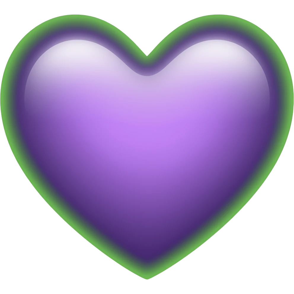 neon green and purple heart emoji