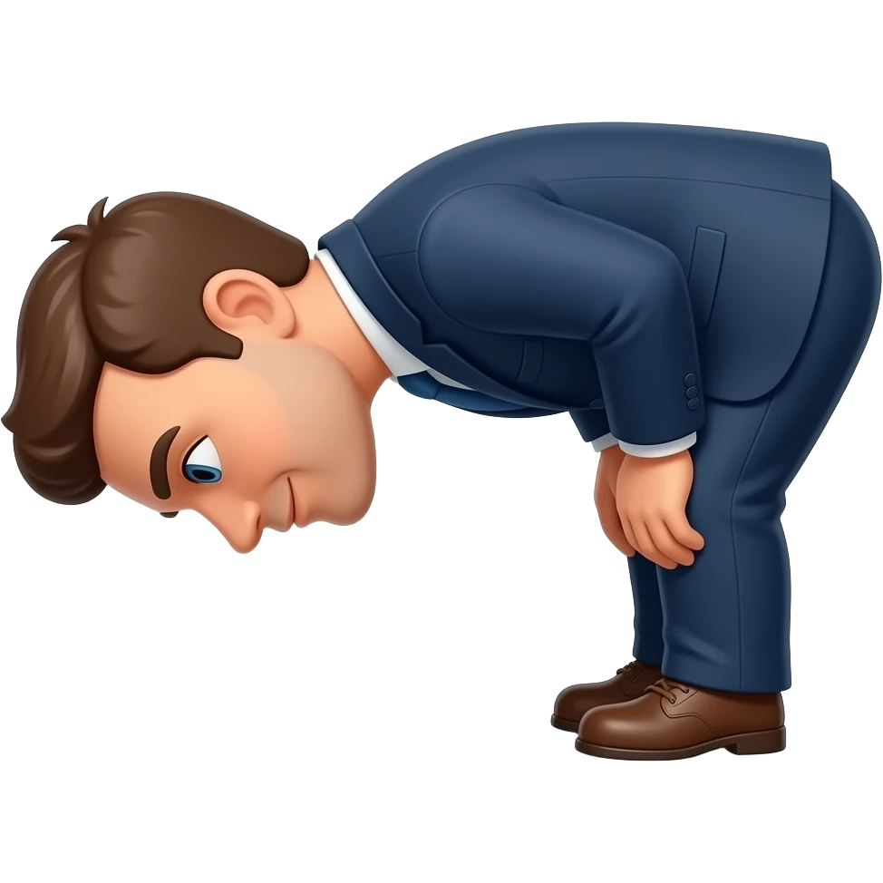 A man bowing towards the camera with the words ‘YOU’RE WELCOME!’ Overhead emoji