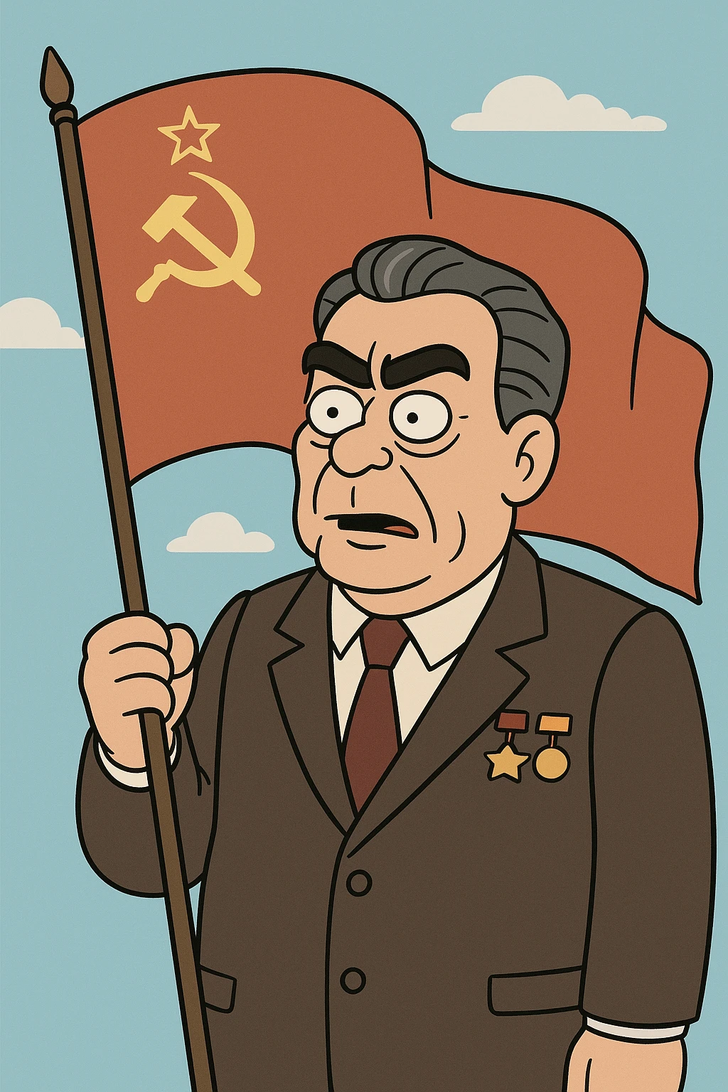 Soviet leader brezhnev with a communist flag emoji