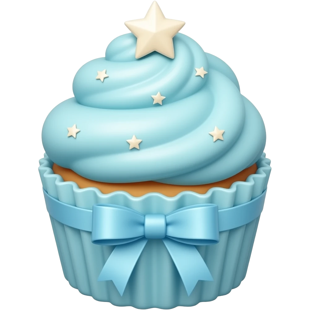 Light blue starry light blue ribboned cupcake emoji