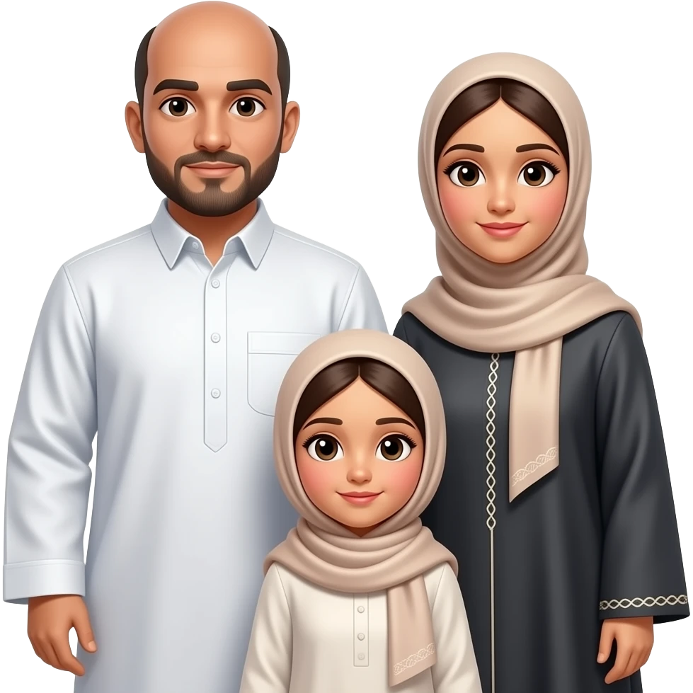 family the dad with bald and me is a girl with a hijab and my mom have a abayah emoji
