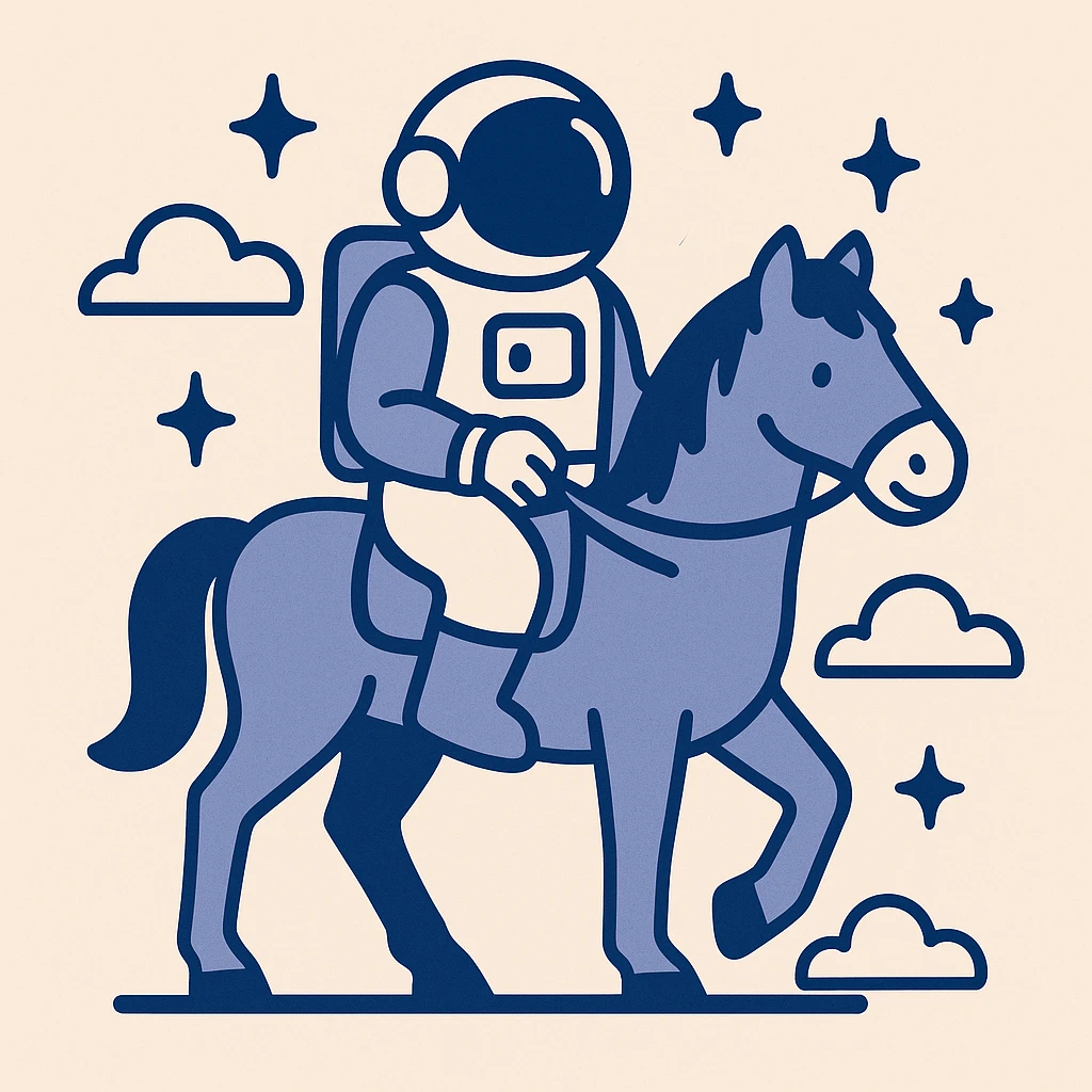 astronaut on horseback with stars in background emoji