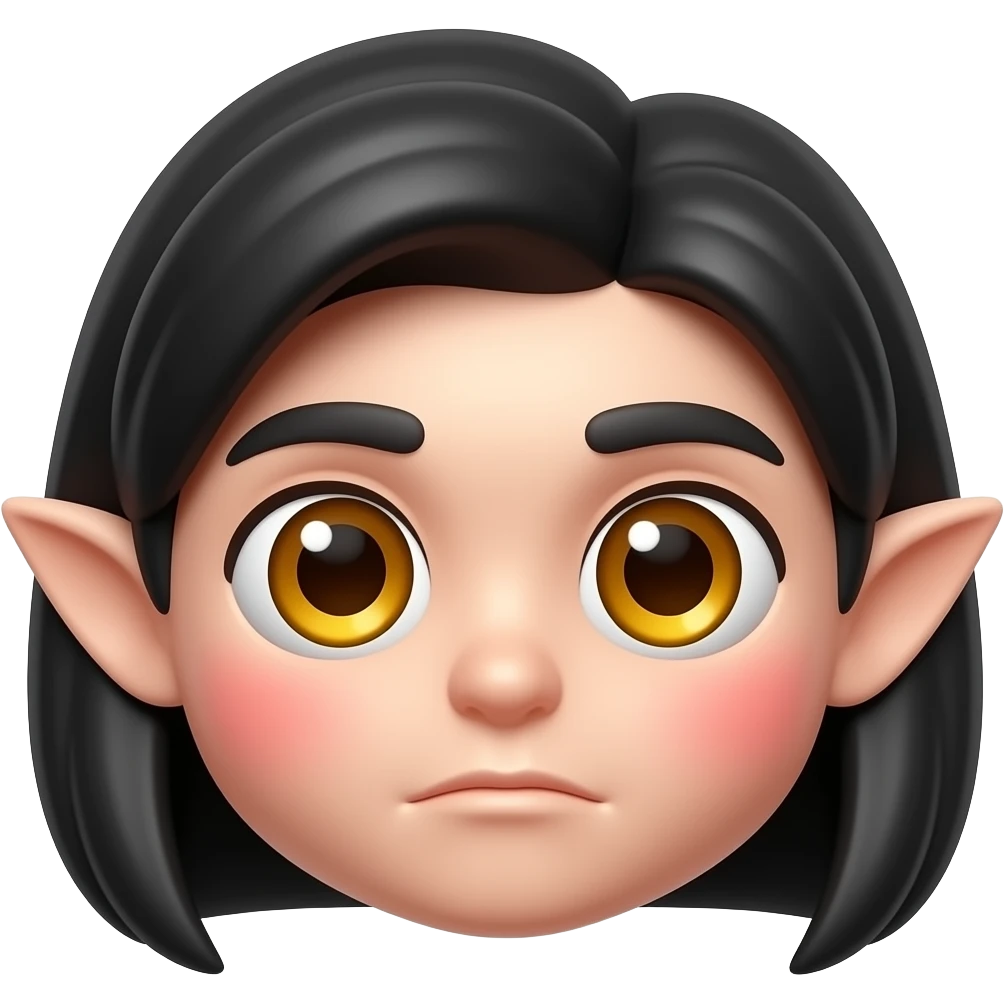 높은색상. 카툰 입체 이모티콘.새하얀 피부. 노란 동공 갈색렌즈. 살색 날카로운 귀. 무표정. 큰 눈. 새하얀 피부. 붉은 홍조. 검정 긴생머리. emoji