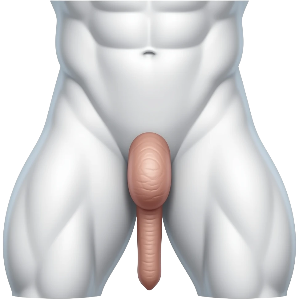 Male crotch with long penis,with head and shaft and balls, bodybuilder, completely white as paper skin, with leags spread and penis wiggling emoji