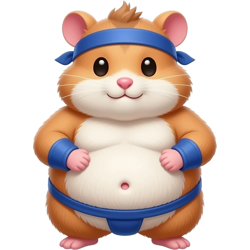 A cute female hamster,suited to be a sumo wrestler,she rubs her huge overstuffed stomach,a cute little bellybutton poking out of her fur,she is massively fat. emoji