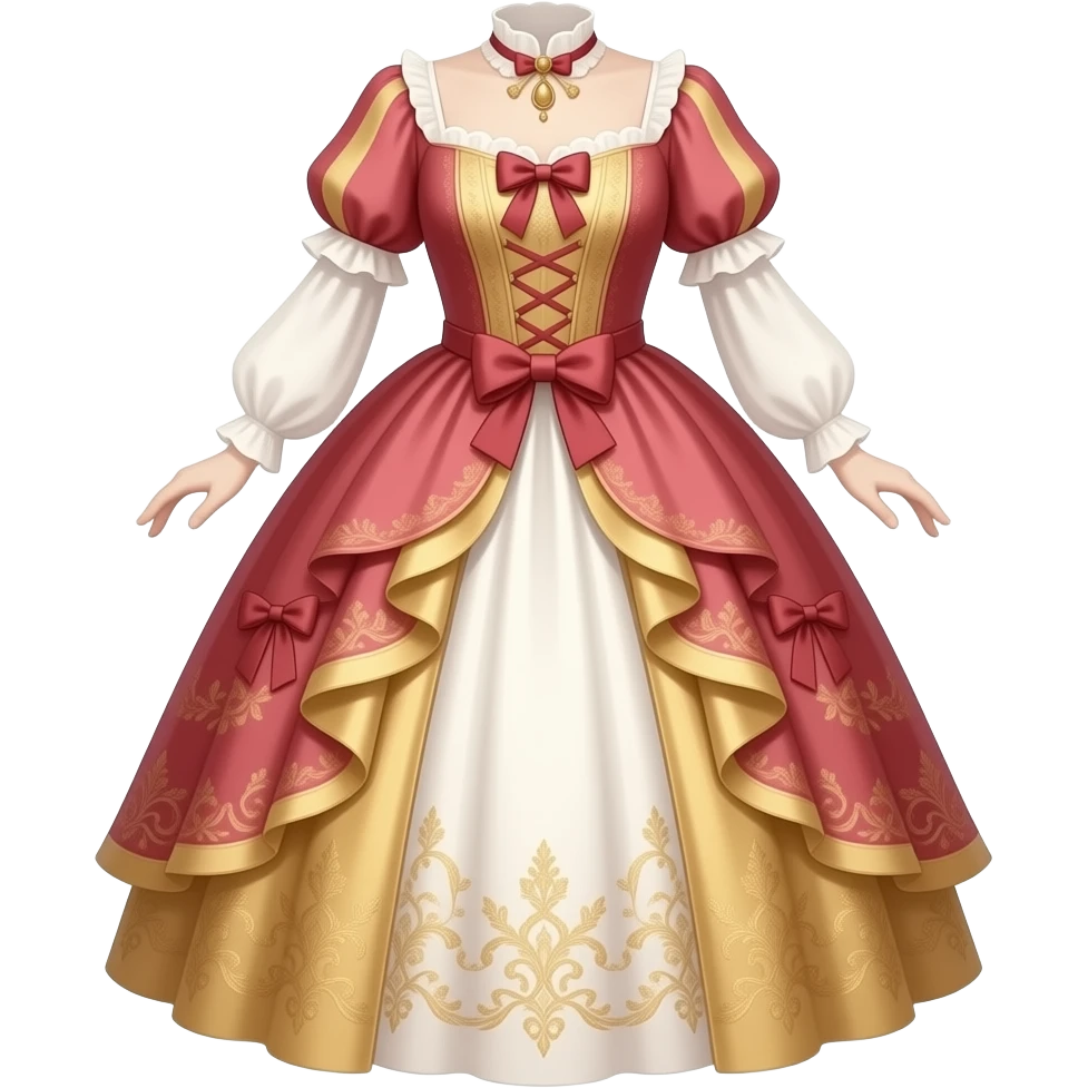 Reddish-pinkish and gold and white romantic vintage aesthetic dress emoji