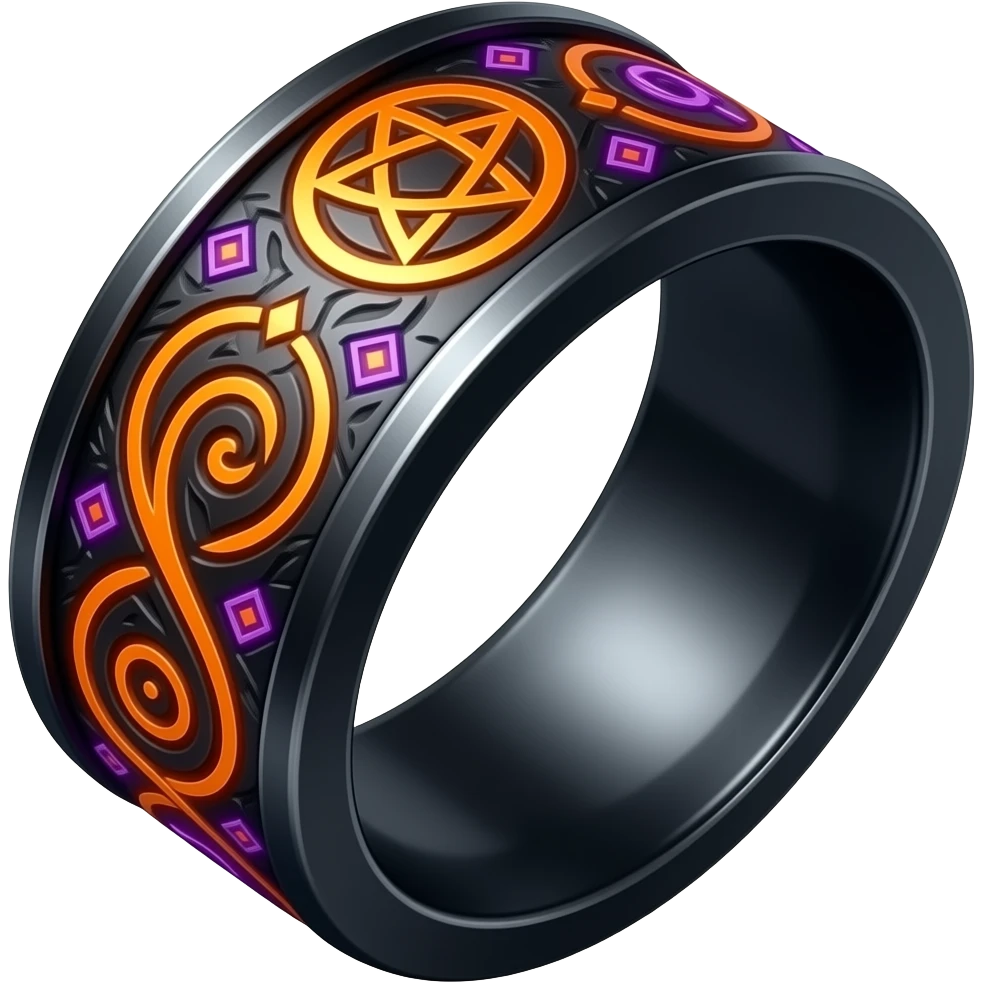 Umbra pontifex, a role that represents leadership and power. I need a ring that represents dark magic, using orange and purple as a color scheme. I wan embossed details to represent mysterious occultism emoji