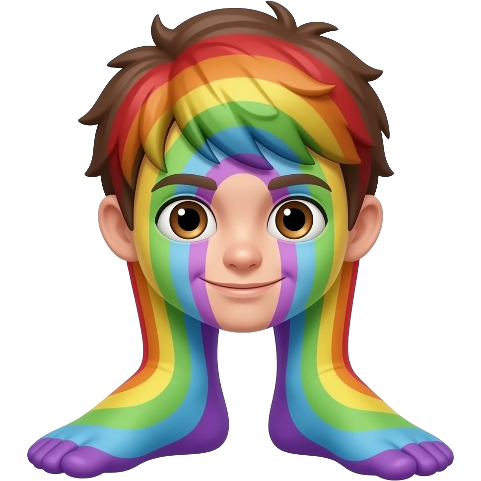 Boy in rainbow pantyhose to toe emoji