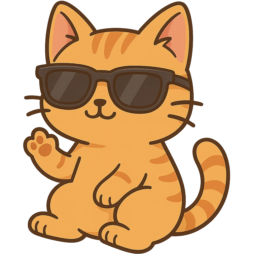 Make this cat a ginger tabby with orange fur and stripes, keep the playful chibi sticker style, with no background. emoji
