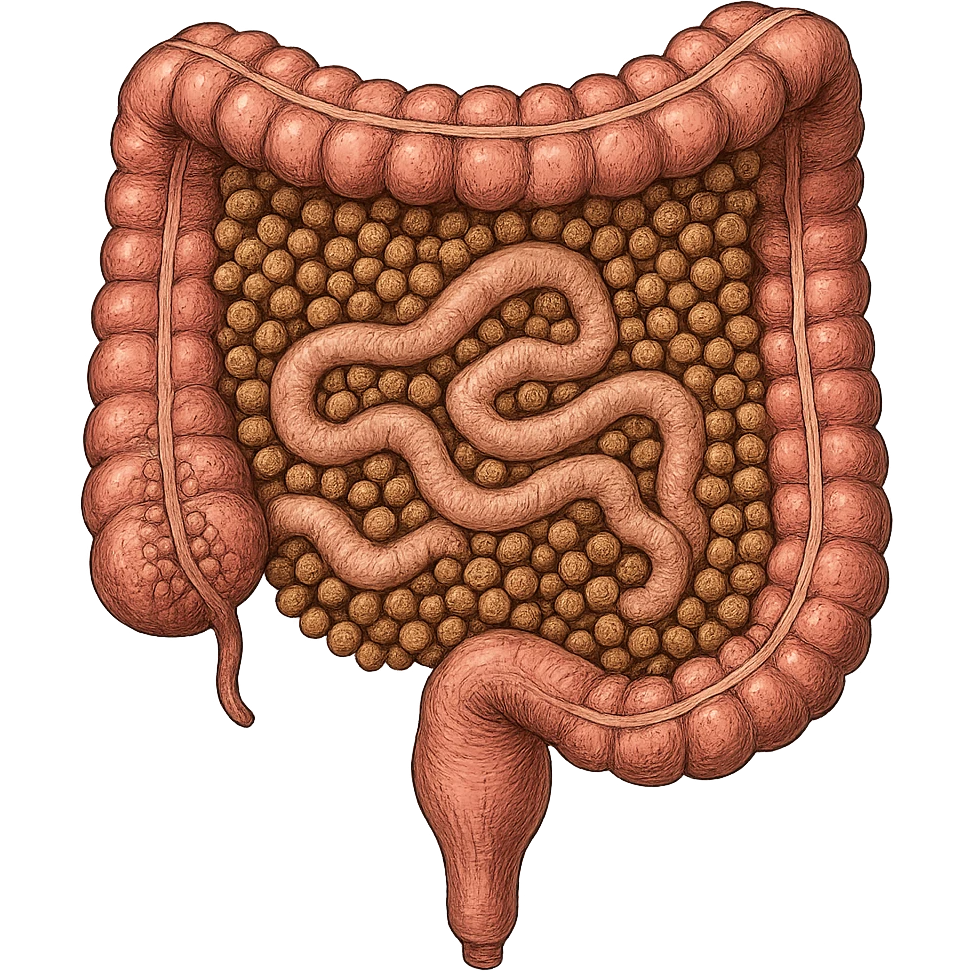 intestino umano anatomico con feci a palline emoji