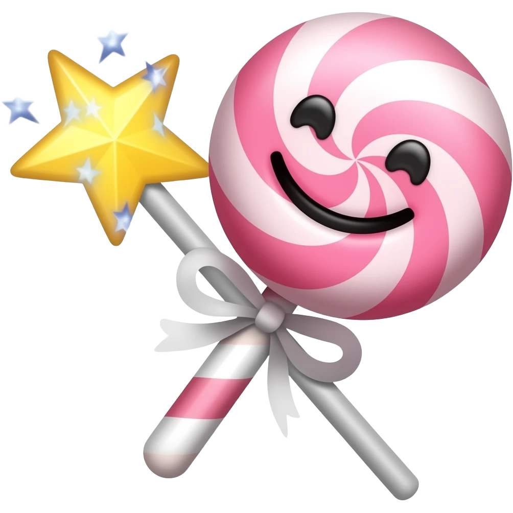 Candy styled smiley face with a magic wand. Transparent background. emoji