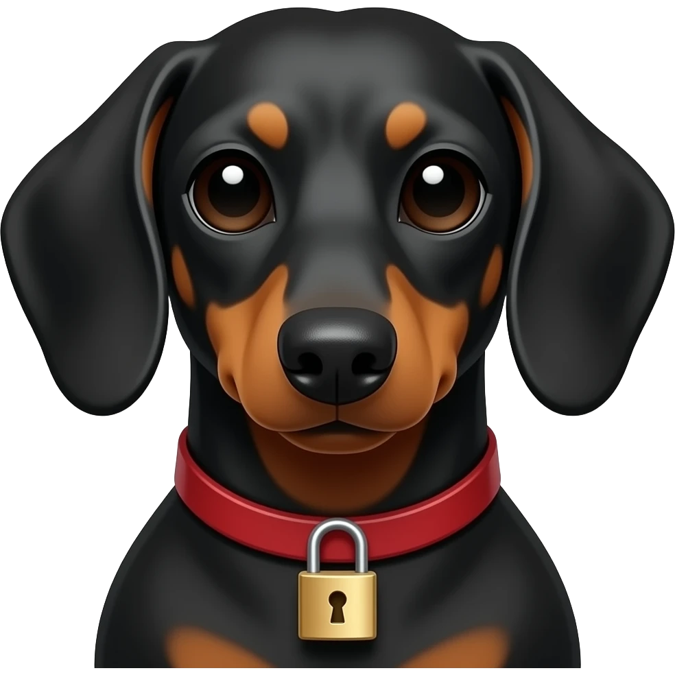 Has un perro salchicha negro con cafe con un candado abierto de frente con el candado de lado izquierdo, mas pequeño y sin la taza de cafe emoji