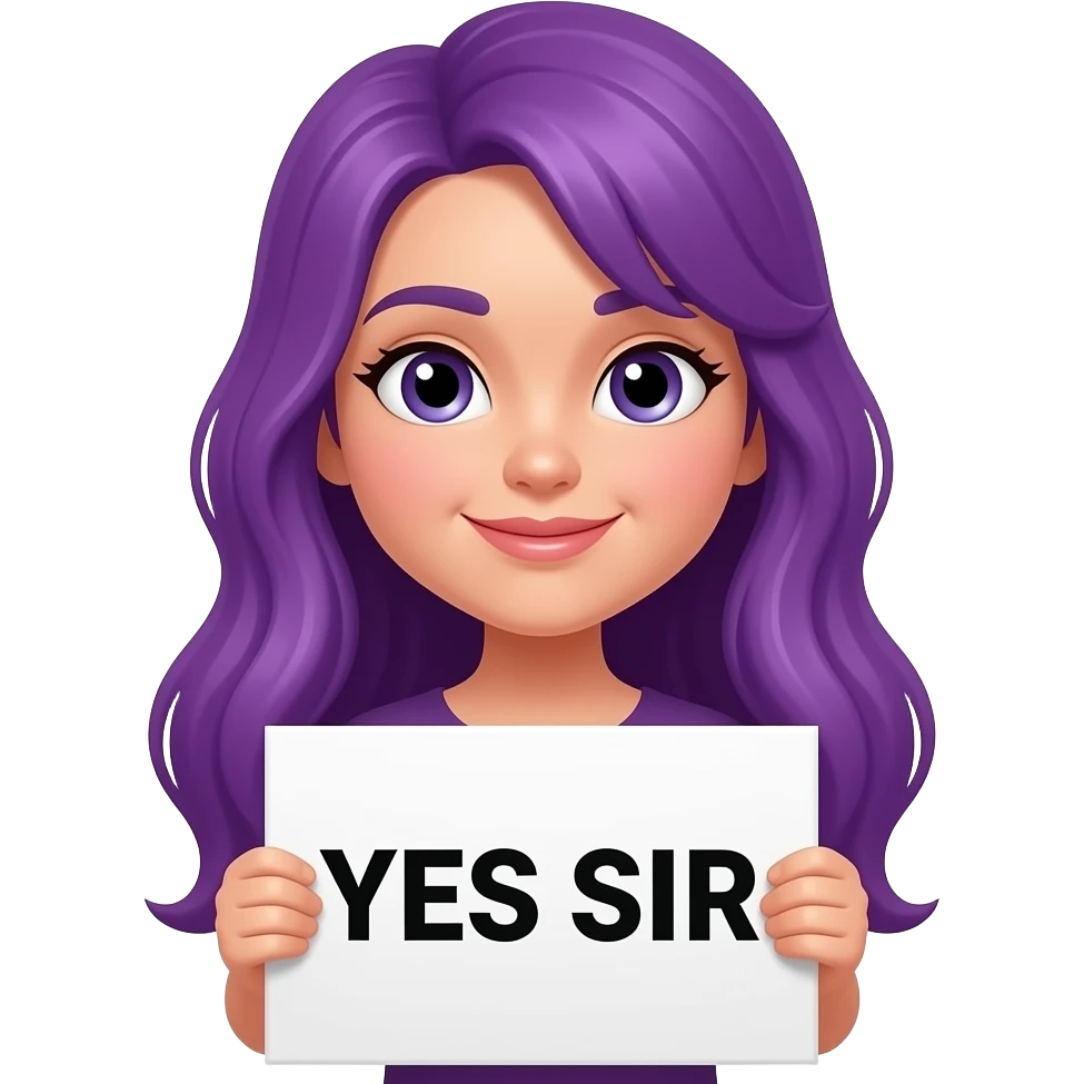 girl with long purple hair with a YES SIR sign emoji