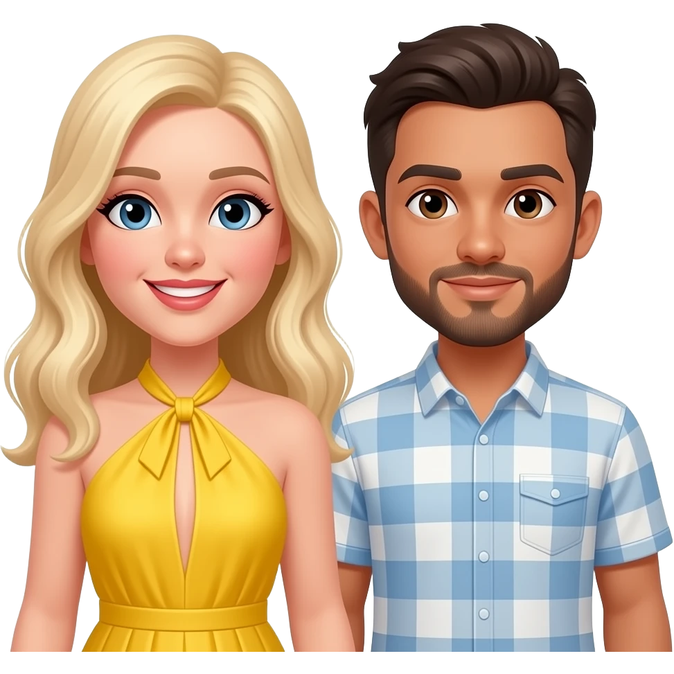 Engagement White blonde fiancé in halter yellow dress with brunette fiance with short facial hair proposal yellow dress emoji