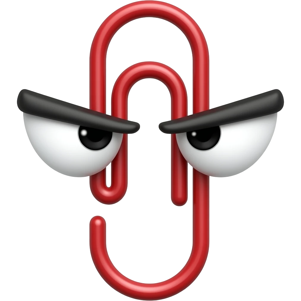 red evil paperclipp with angry eyes emoji