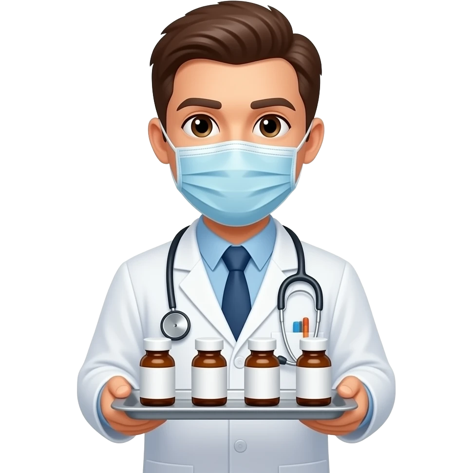 haz una persona con bata y medicamentos sin tapabocas y estetoscopio emoji