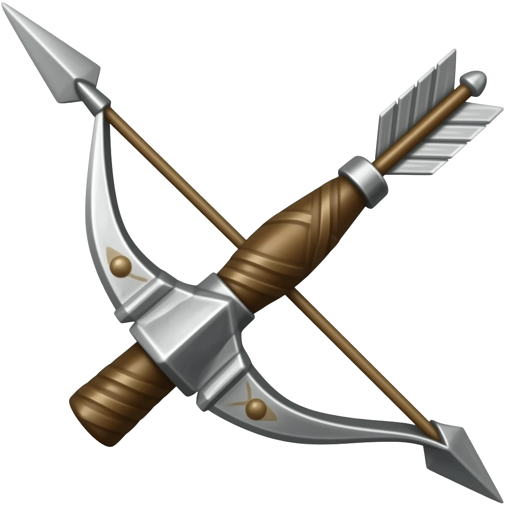 show a picture of a medieval bow and arrow - not figures holding, drawing, or firing it. Make them sliver with no background emoji