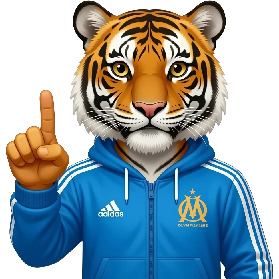 emoji tigre en survetement adidas couleur de l'olympique de marseille faisant le signe de JUL emoji
