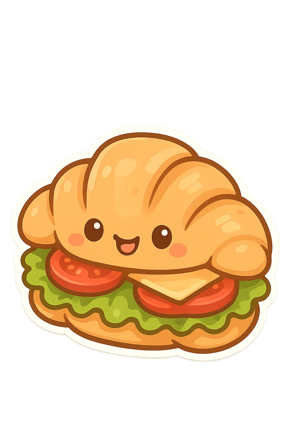 chibi sticker-style croissant sandwich, cute and exaggerated emoji