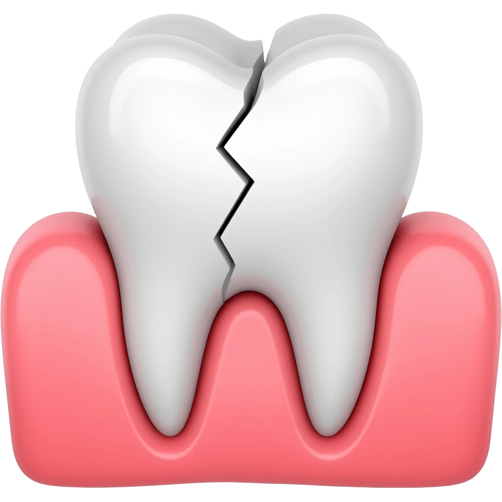 single lower tooth with crack and red inflamed gum around it emoji