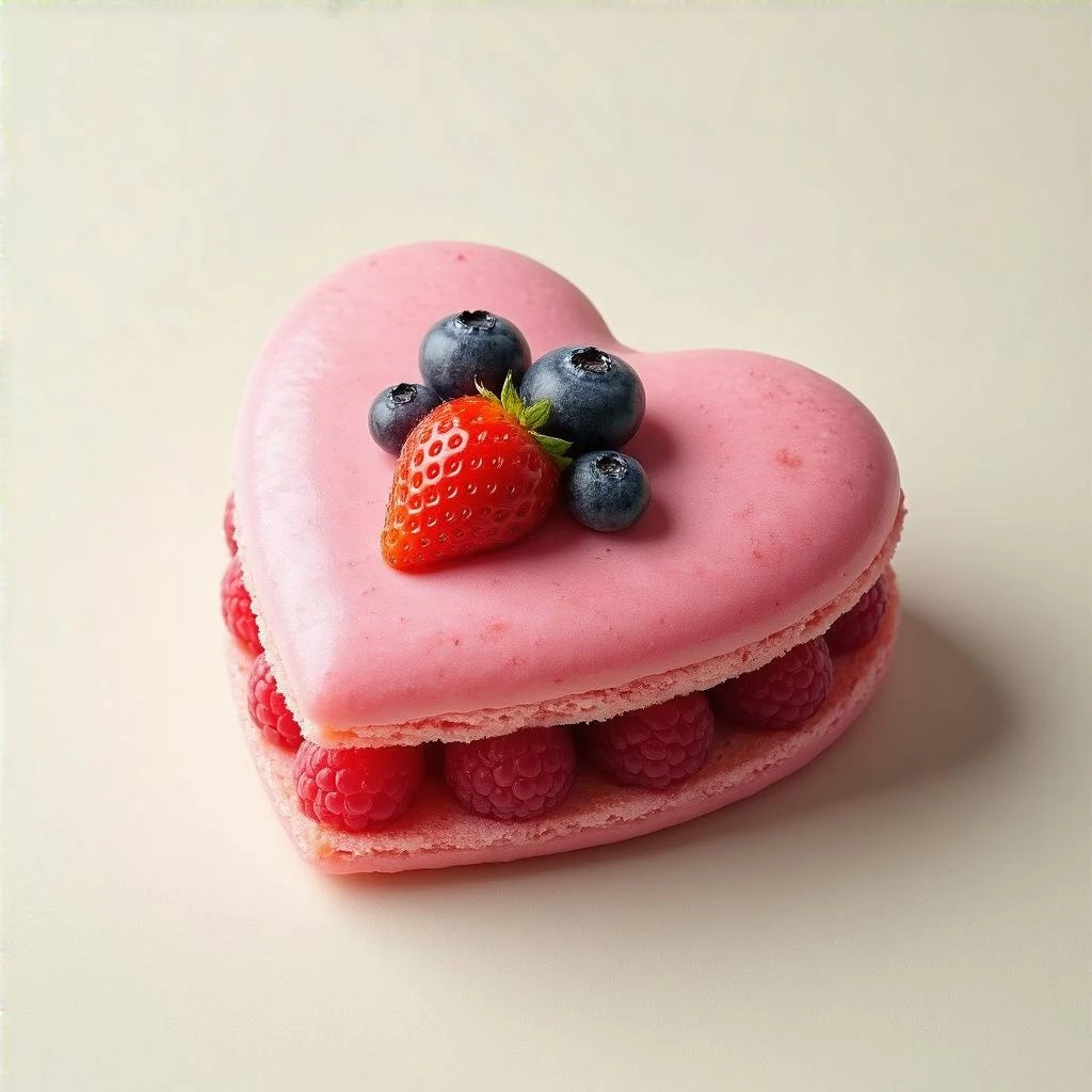 pink heart-shaped food with a fruit topping emoji