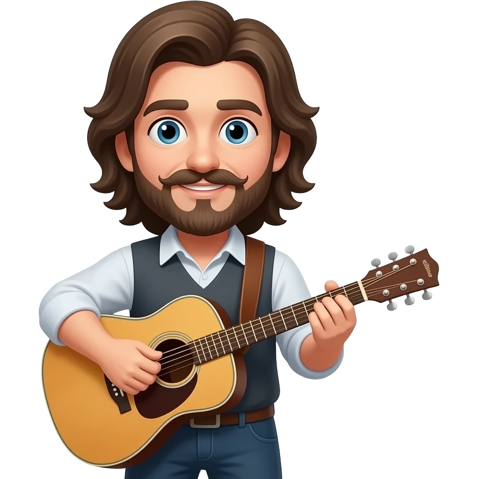 man with long hair and moustache playing guitar emoji