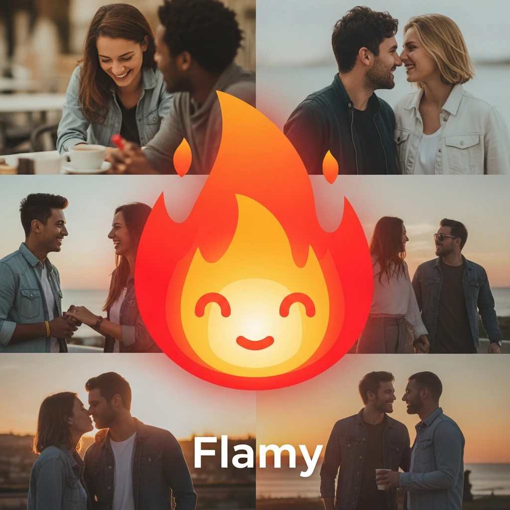 у меня в телеграме есть бот для знакомств Flamy. Иконку бота прикрепил. мне нужно рекламное изображение для постов в тг emoji