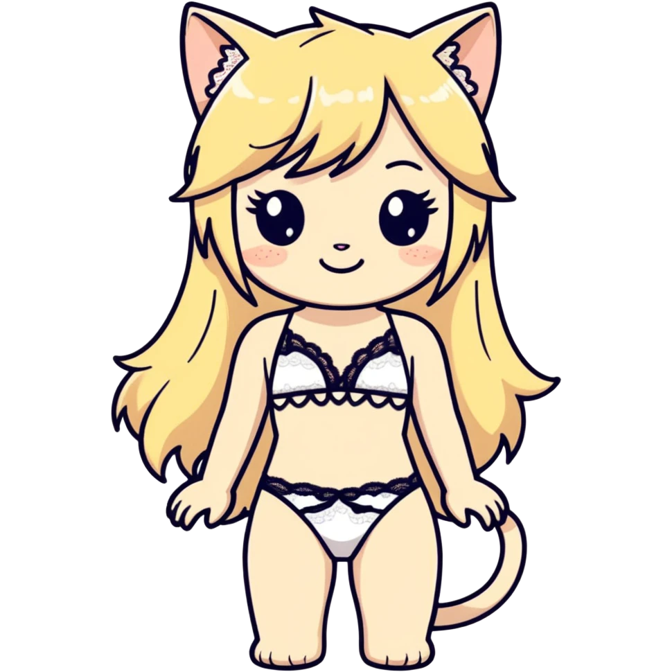 flirty petite blonde catgirl soft body long hair freckles shy lace white bikini tight waist emoji