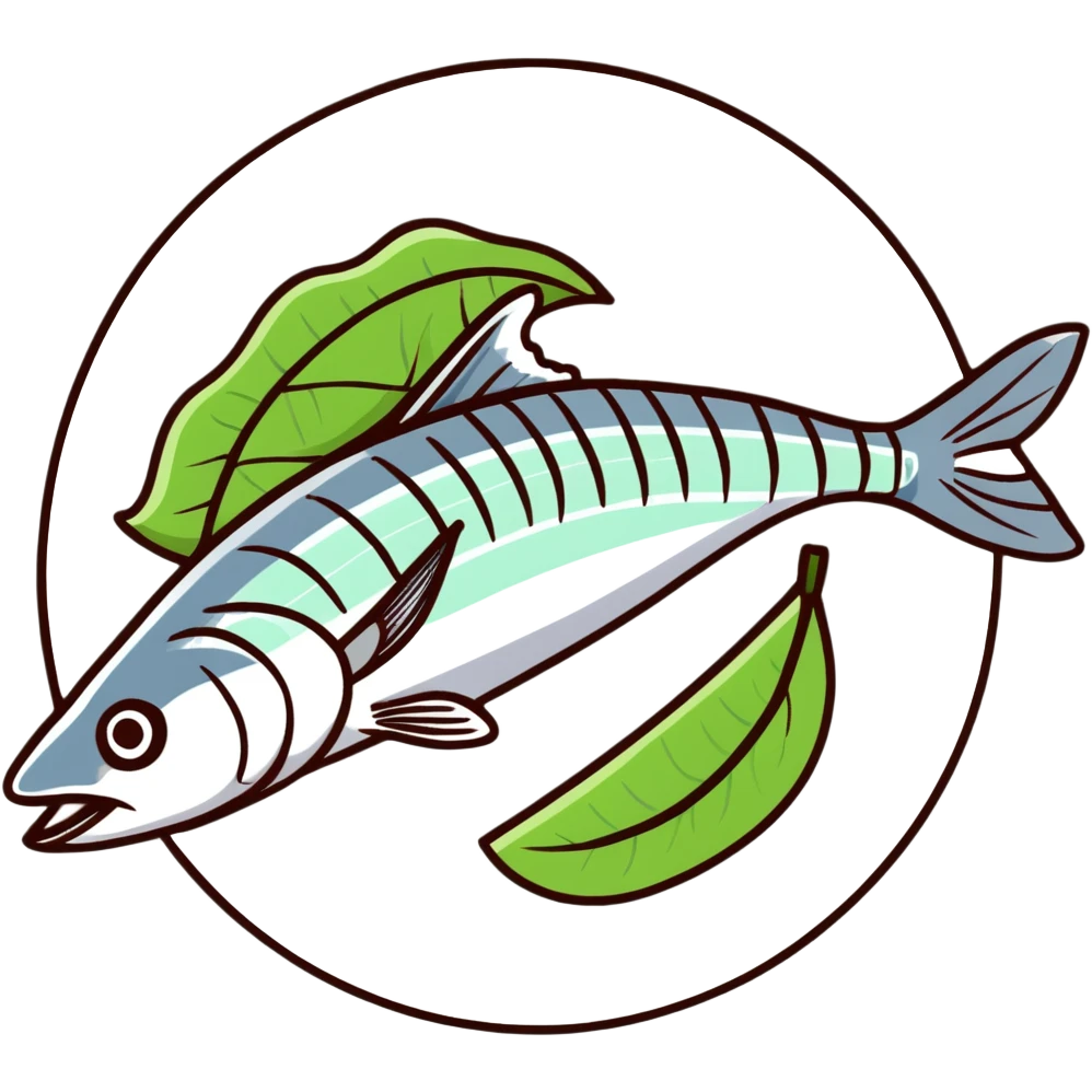 mackerel sashimi with thinly sliced silver-skinned fish, wasabi and shiso leaf emoji