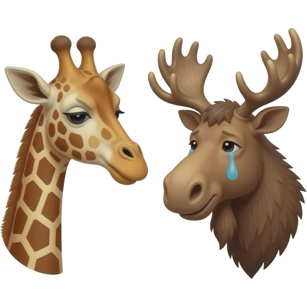 Einfacher Giraffenkopf traurig und Elchkopf traurig und schauen sich an emoji