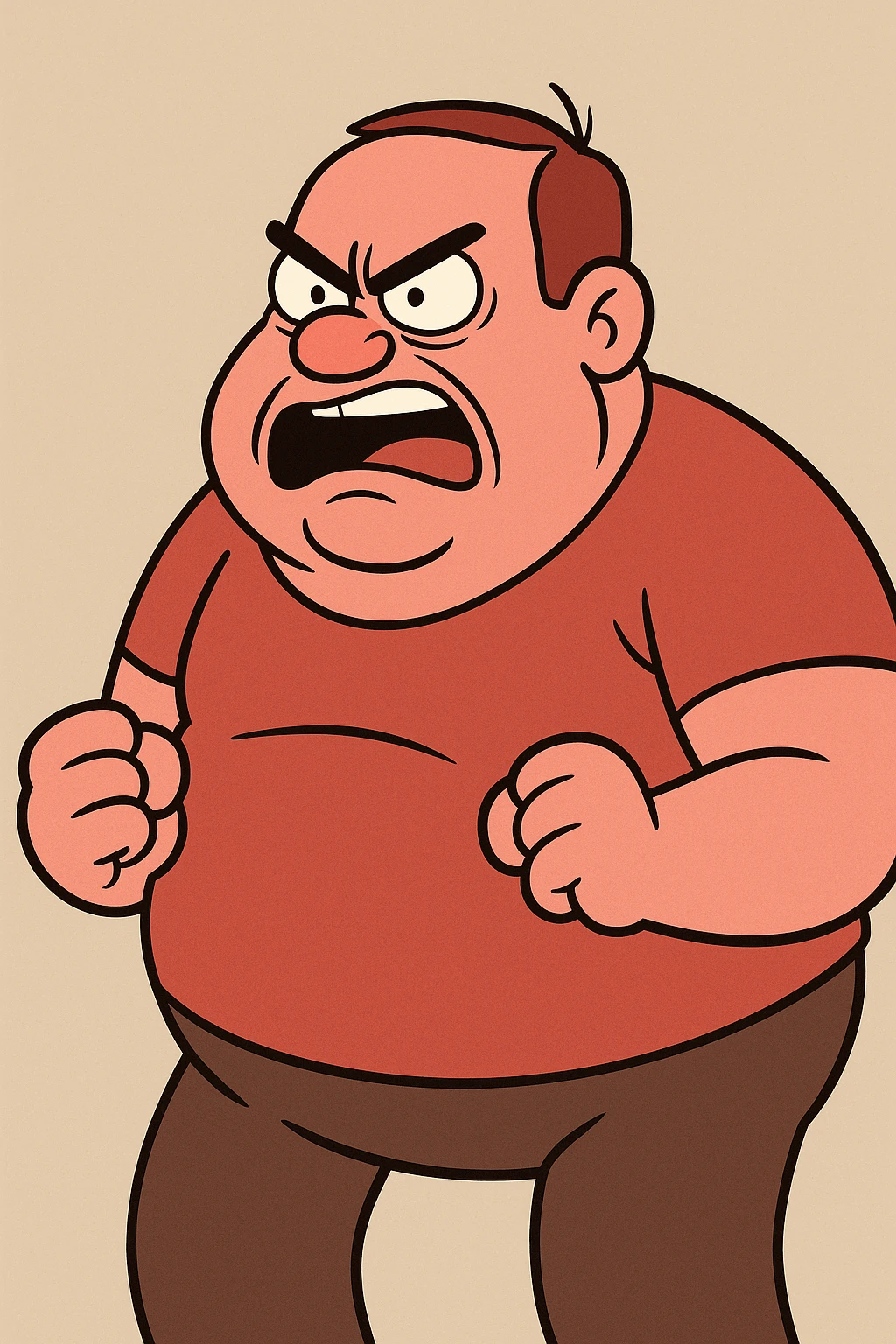 red angry fat man, cartoon style, exaggerated features, bold expression emoji