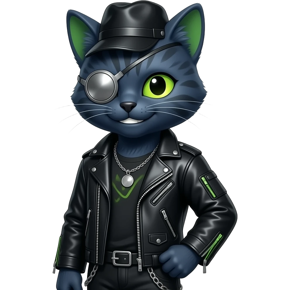 Edgy Beautiful Cool Anthro dark cat-fursona punk techwear fiddler hat emoji