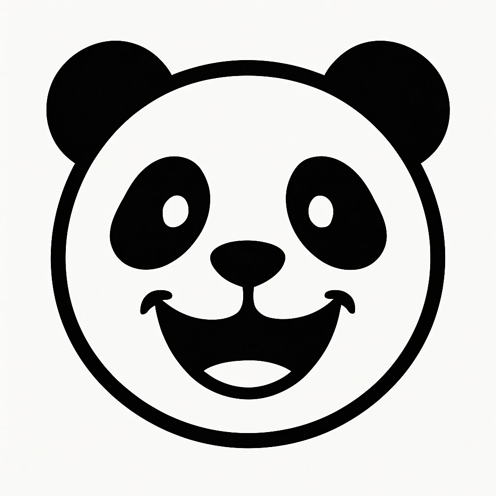 animal emoji, happy panda face, black and white, joyful emoji