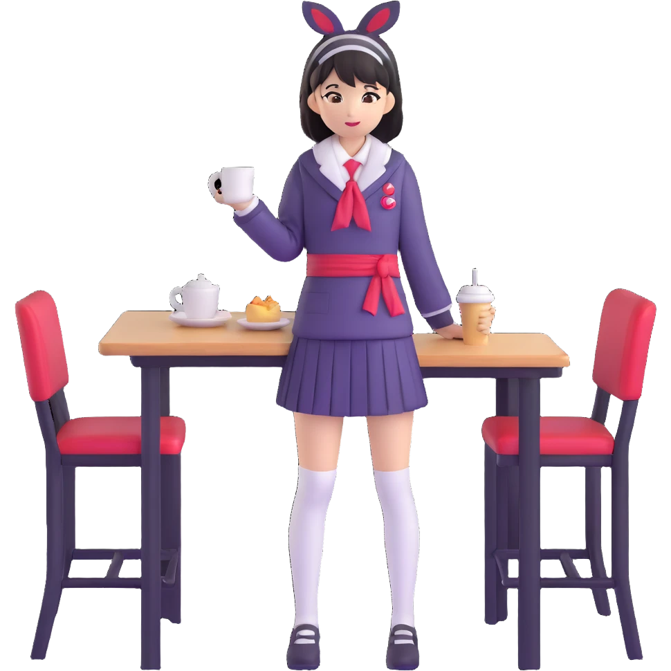 Japanese female high school student in cafe cosplay costume at cultural festival emoji