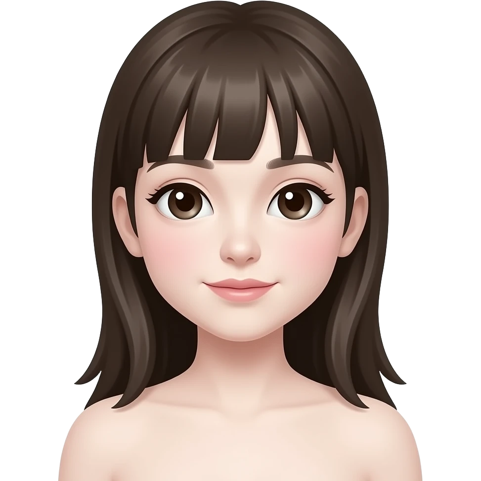 Naked girl, white on face, blushing emoji
