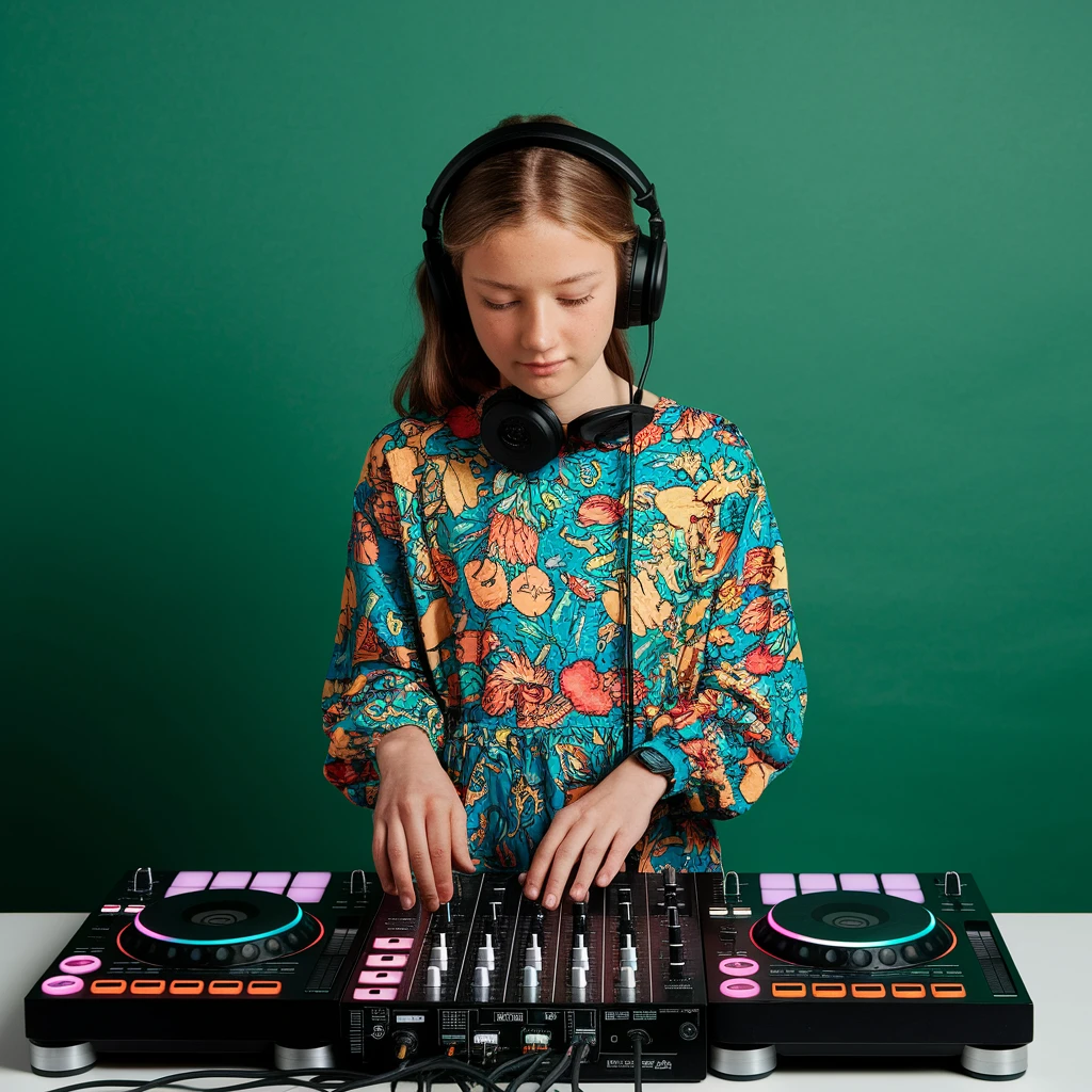 girl playing DJ set emoji
