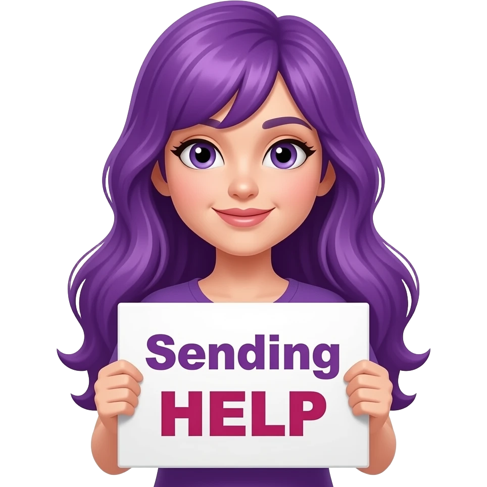 sexy girl with long purple hair holding a Sending HELP sign emoji