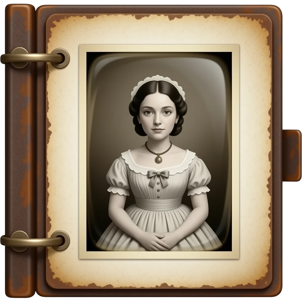 rusty photo album with vintage lady ophelia daguerréotypie photos emoji