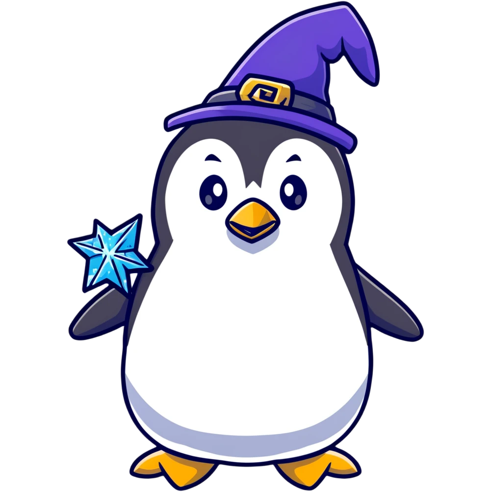 penguin wizard with sparkles emoji