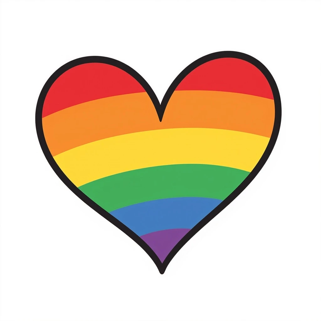 heart in rainbow pride colors, simple and bold, no text emoji